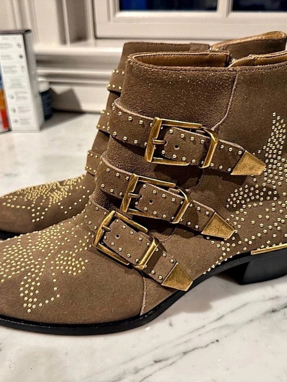 Chloé Susanna Studded Suede Ankle Boots EU 41 Brown